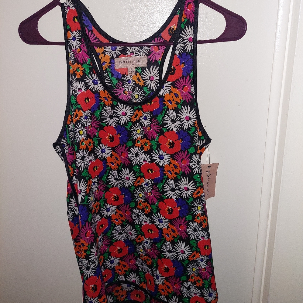 Nwt Philosophy Republic Floral Print Racerback Satin Tank Top Size Small